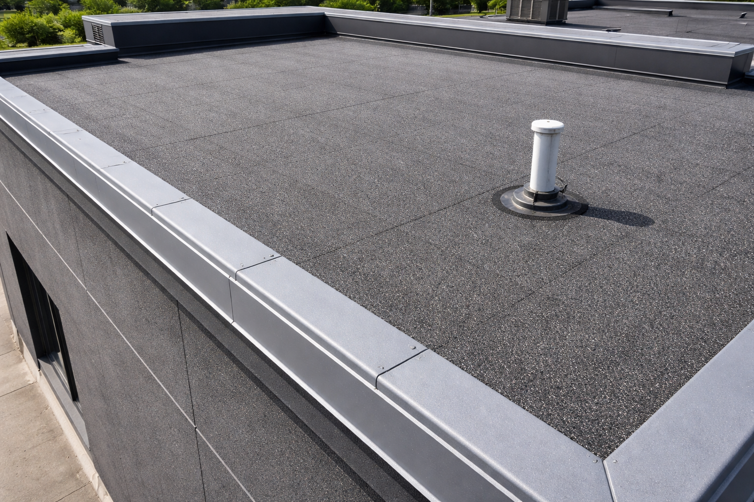 Aerial Flat Roof with Granulated Cap Sheet and Vent Pipe-1