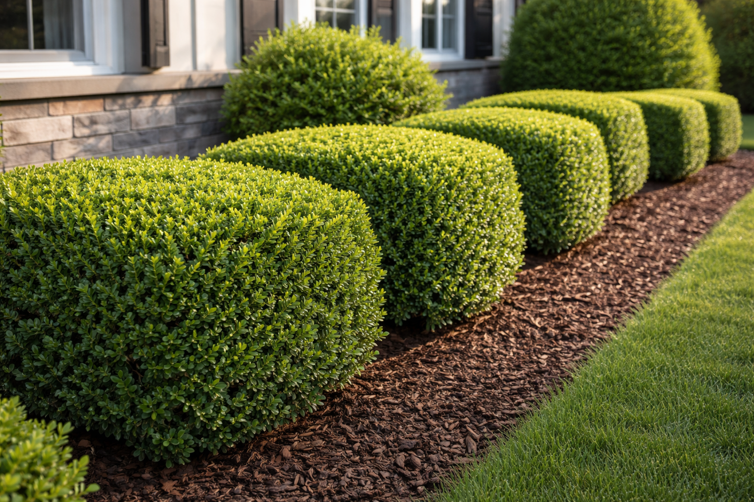 Boxwood Shrubs in Morning Light