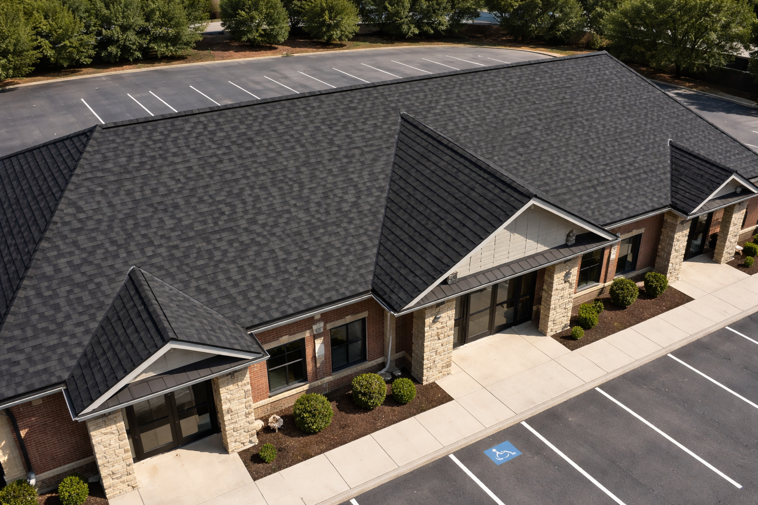 Charcoal Shingle Office Building Aerial View-1