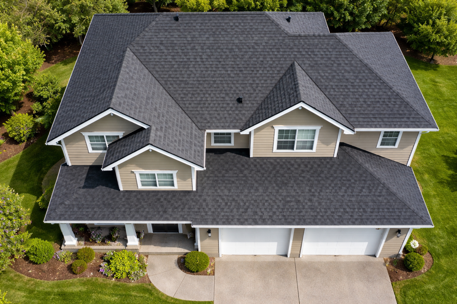 Charcoal Shingle Roof Replacement Aerial View