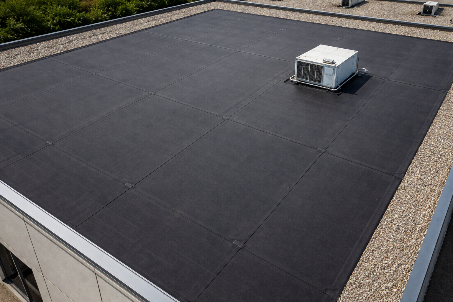 Commercial Flat Roof with EPDM Membrane and HVAC Unit