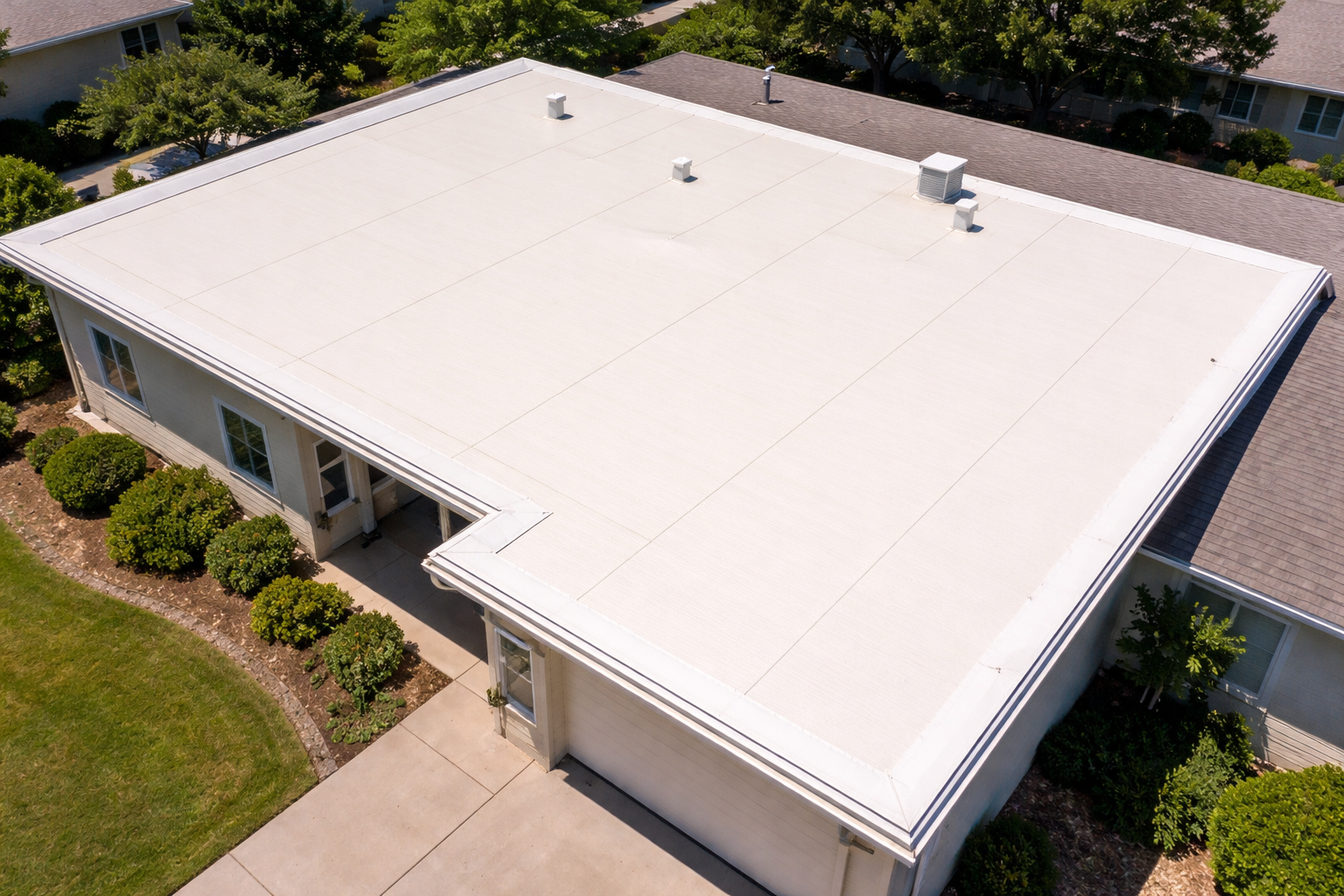 Cream TPO Roof Residential House Aerial View-1