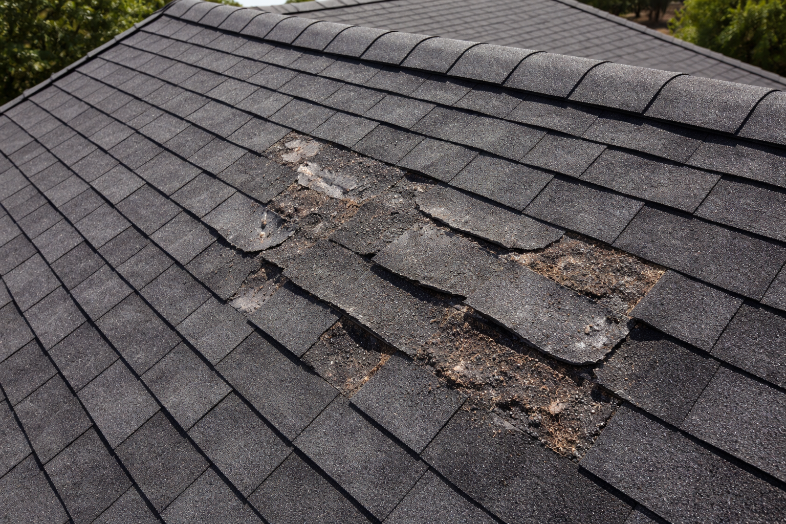 Damaged Roof Shingles at Daylight