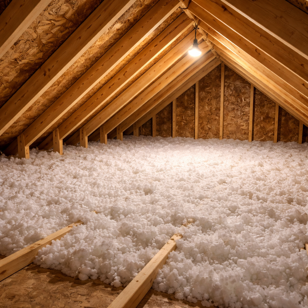 Fresh Insulation Between Rafters in Attic Space