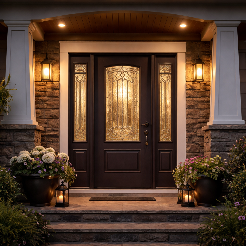 Front Entry of Craftsman Home with Dark Fiberglass Door-1