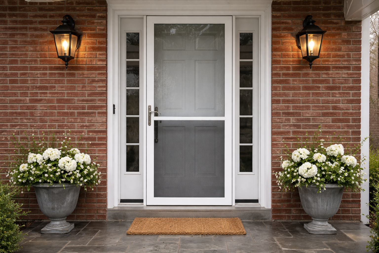 Glass Storm Door at Traditional Entryway