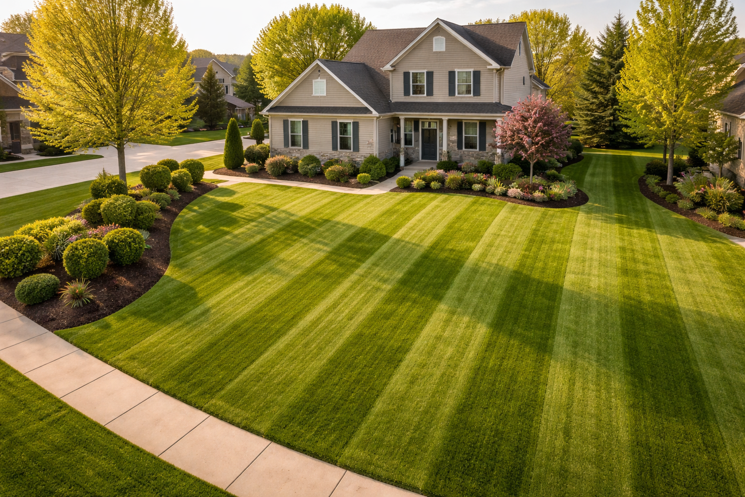 Midwest Suburban Lawn at Golden Hour