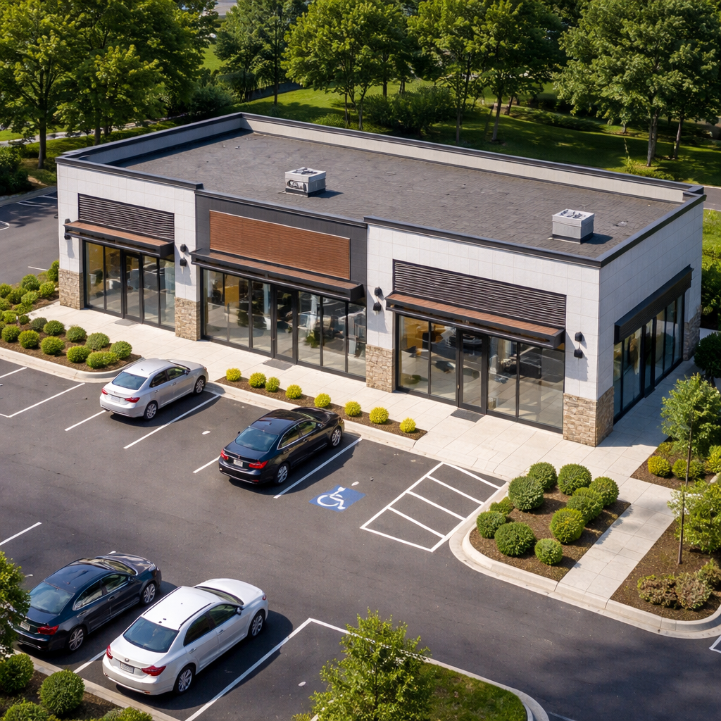 Modern Commercial Building Isometric View at Daylight