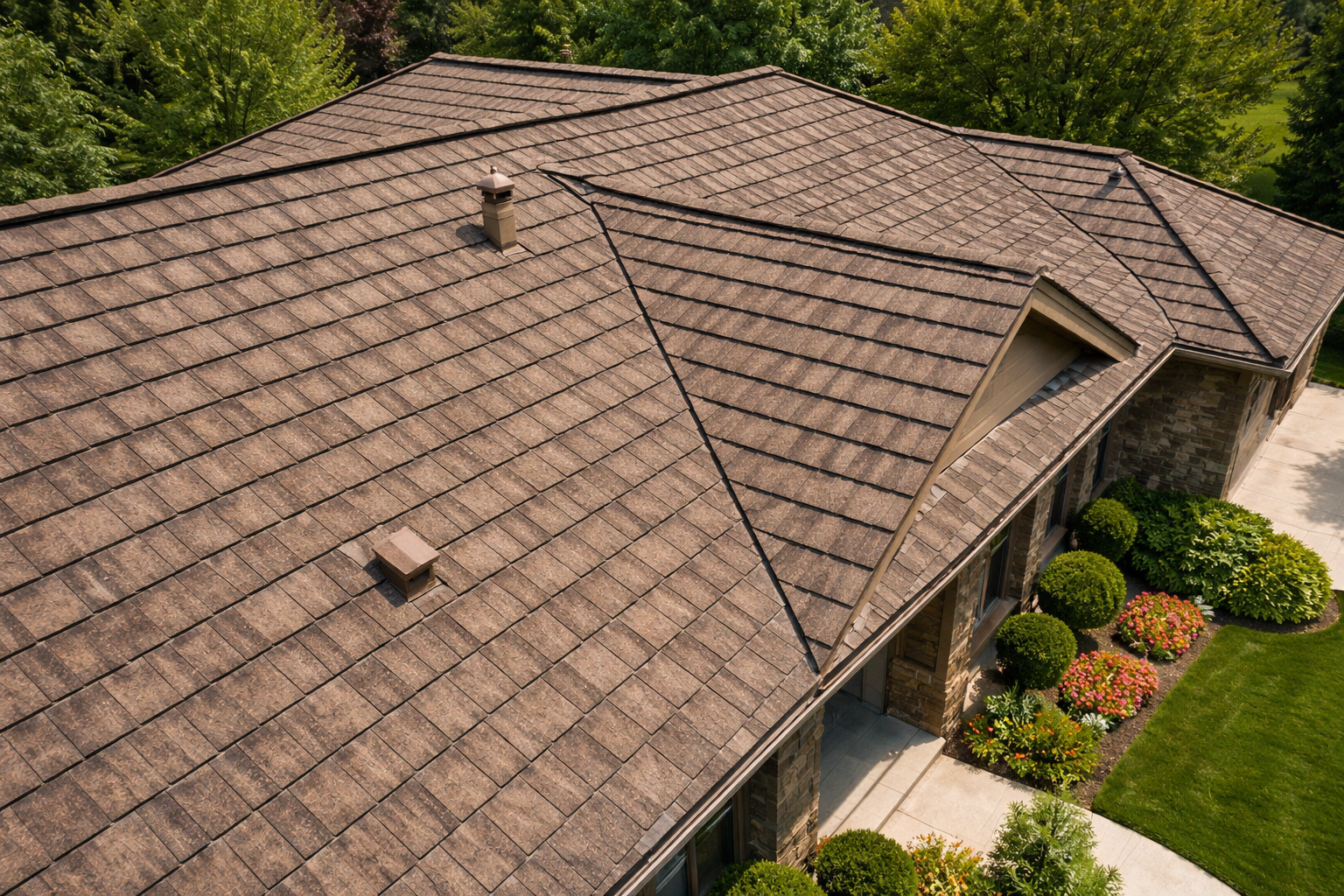 Ranch House Roof with StoneCoated Shingles at Daylight