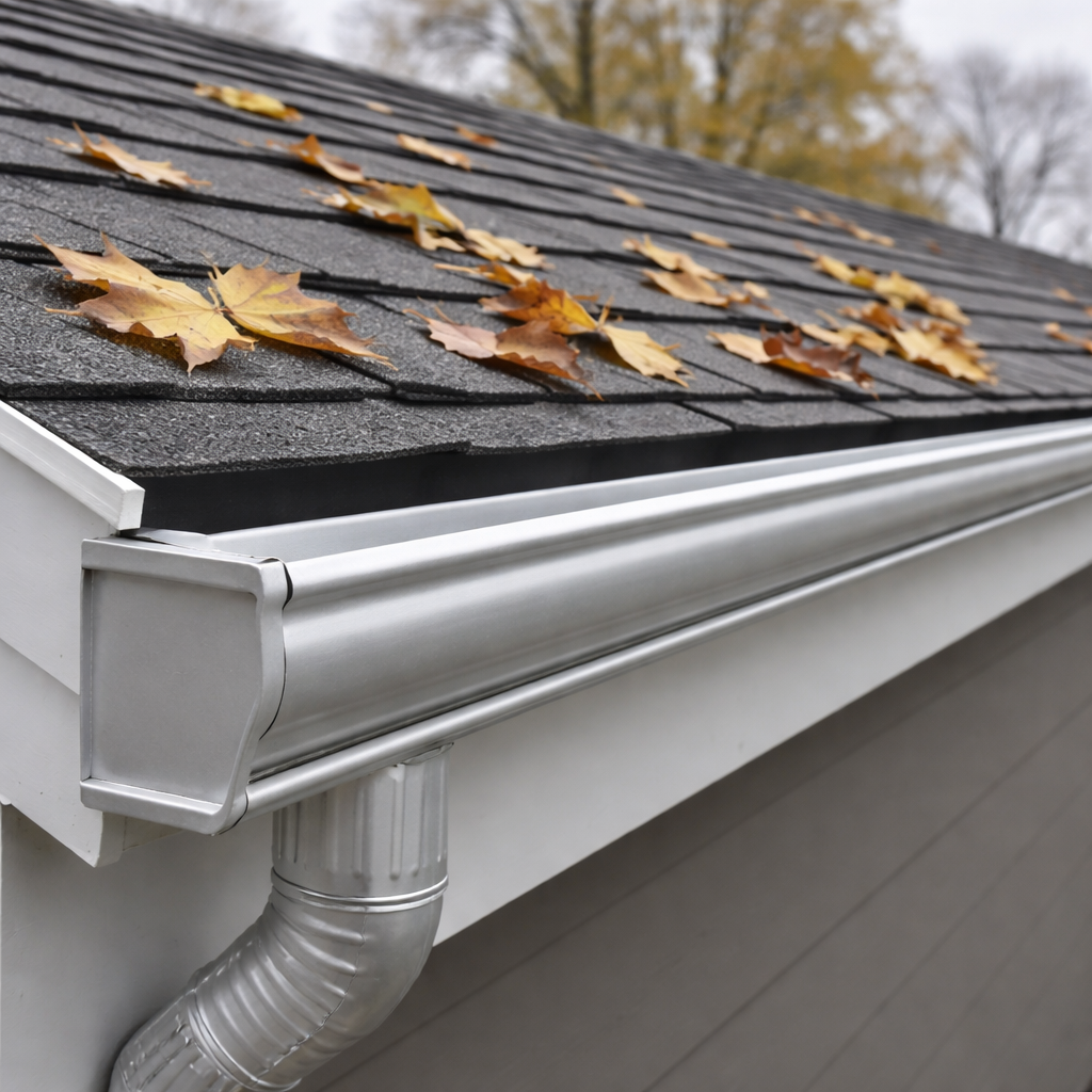 Seamless Aluminum Gutters on Autumn Roofline