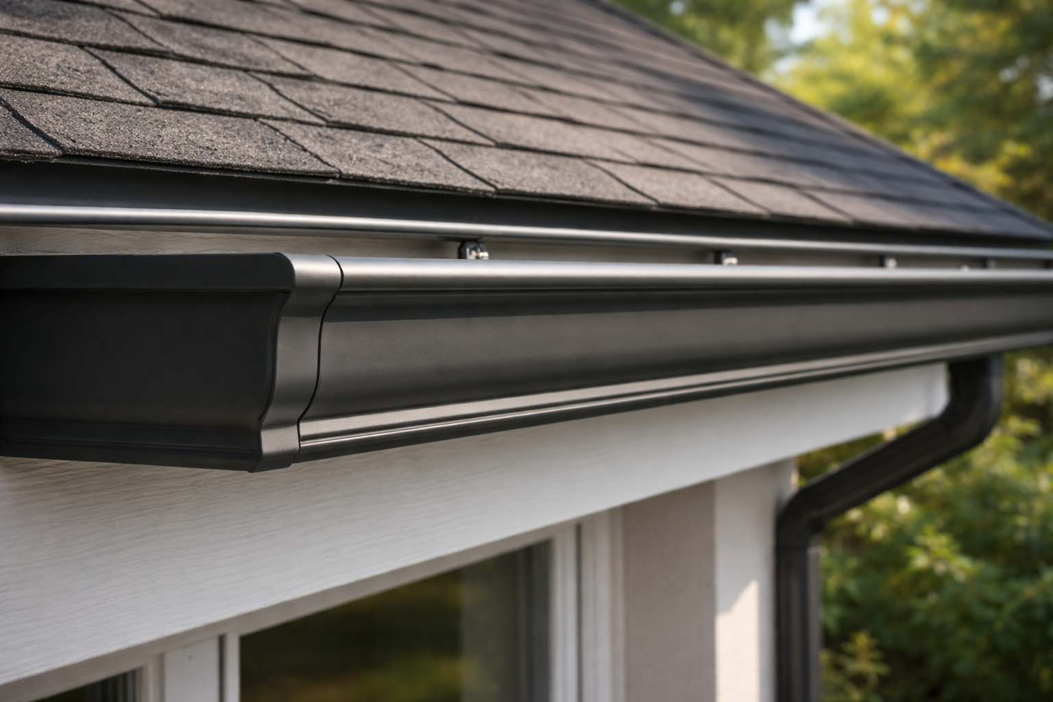 Seamless Charcoal Gutters on Residential Roofline-1