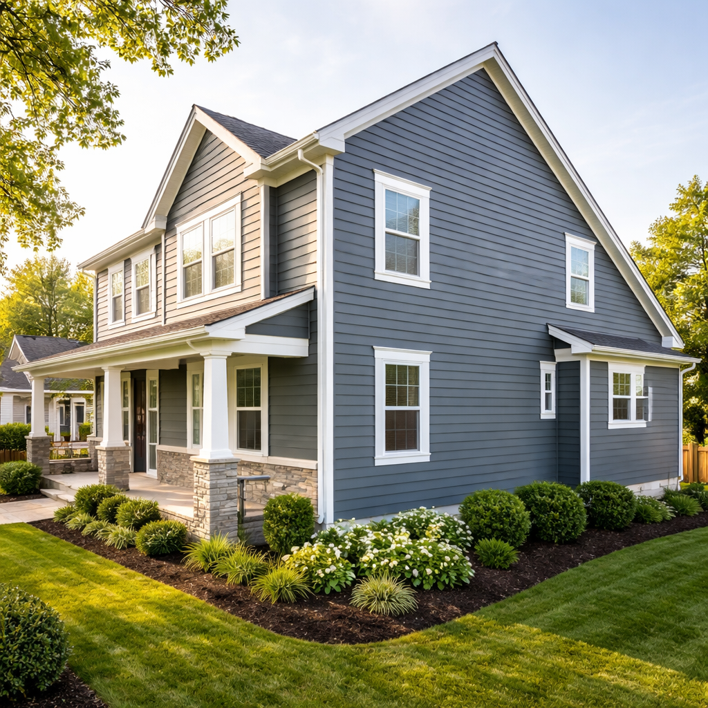 Slate Gray House with Clean Lines in Suburban Ohio Afternoon Light-1