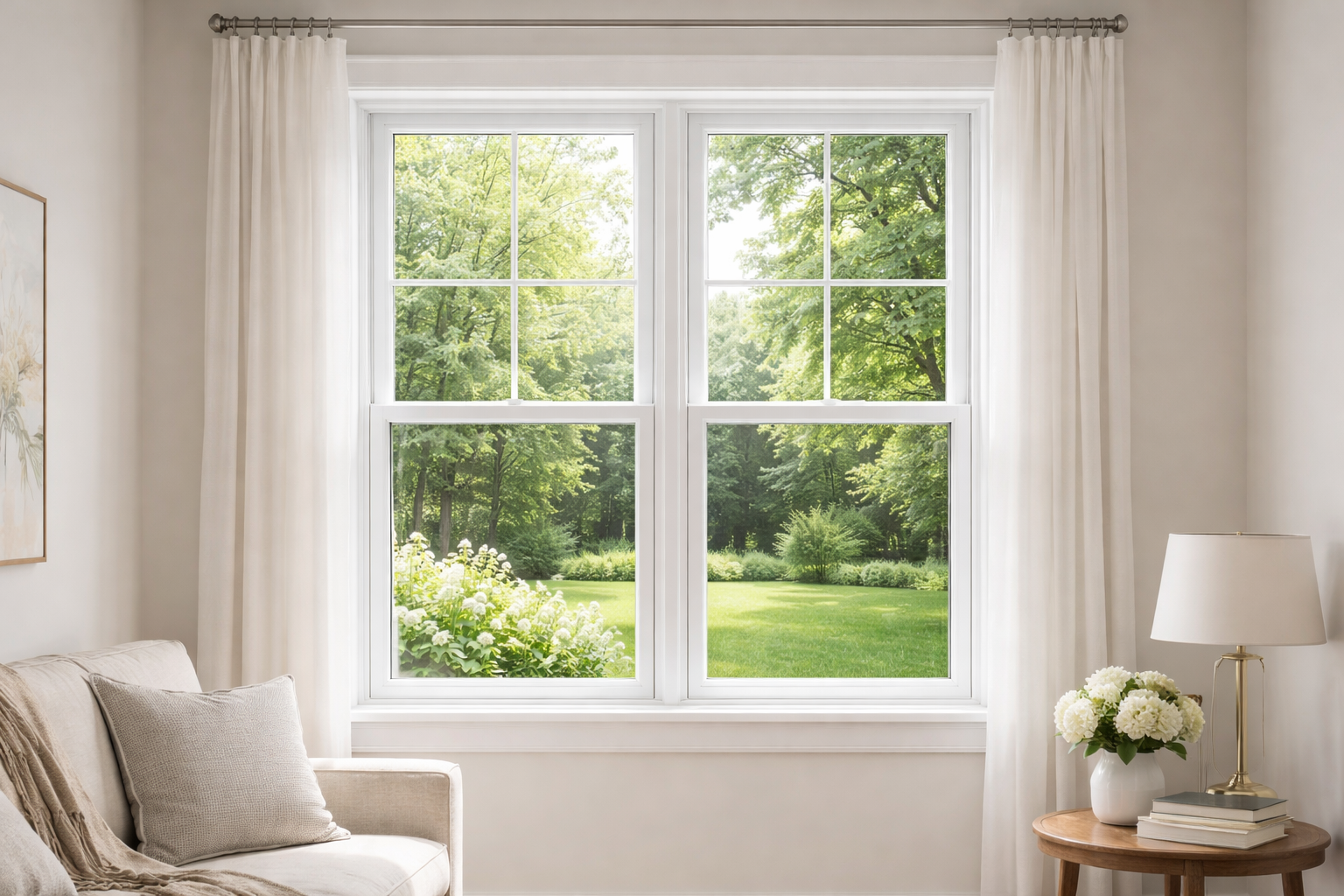 White Vinyl Window in Bright Living Room-1